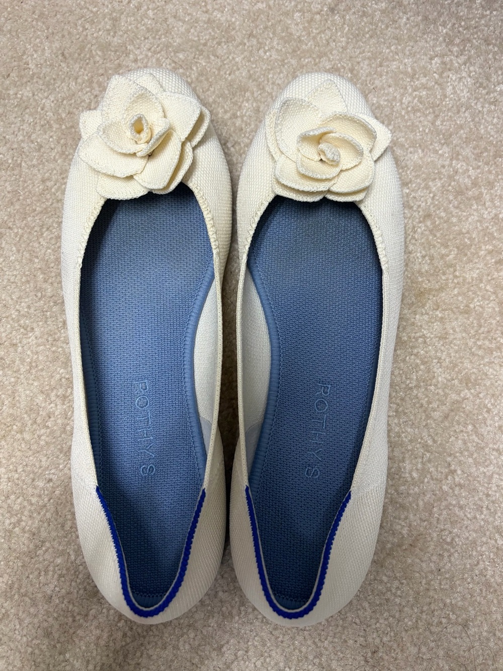 Rothy's Ivory Knit Ballet Flats with Decorative Flower
